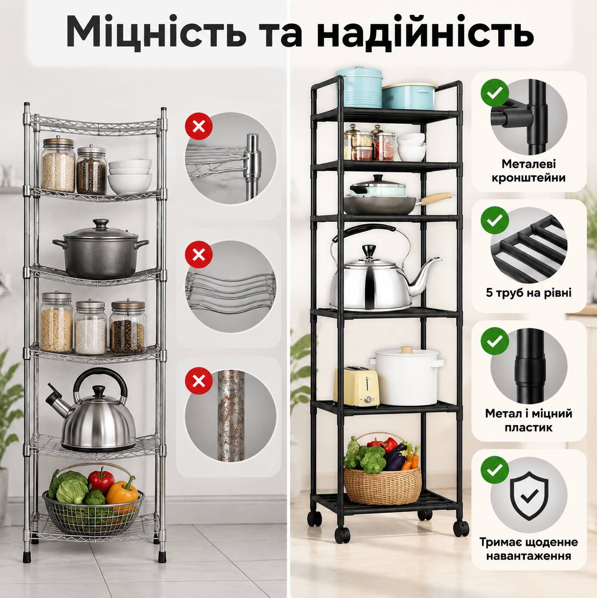 Міцний металевий стелаж 6 рівнів
